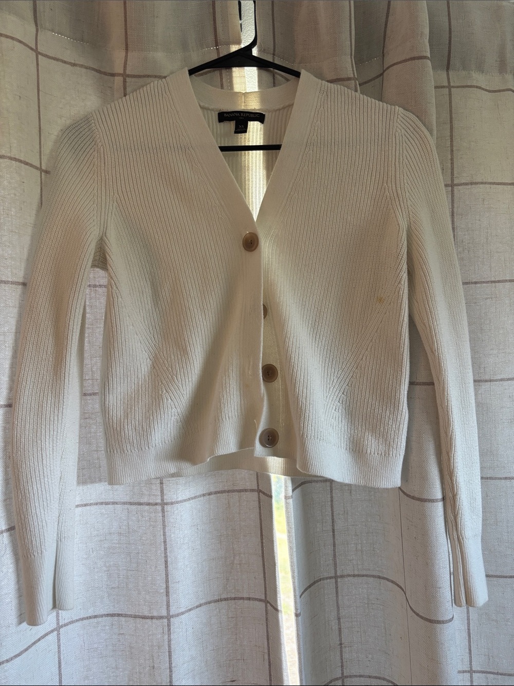 Banana Republic Off-White Ribbed V-Neck Button Cardigan
